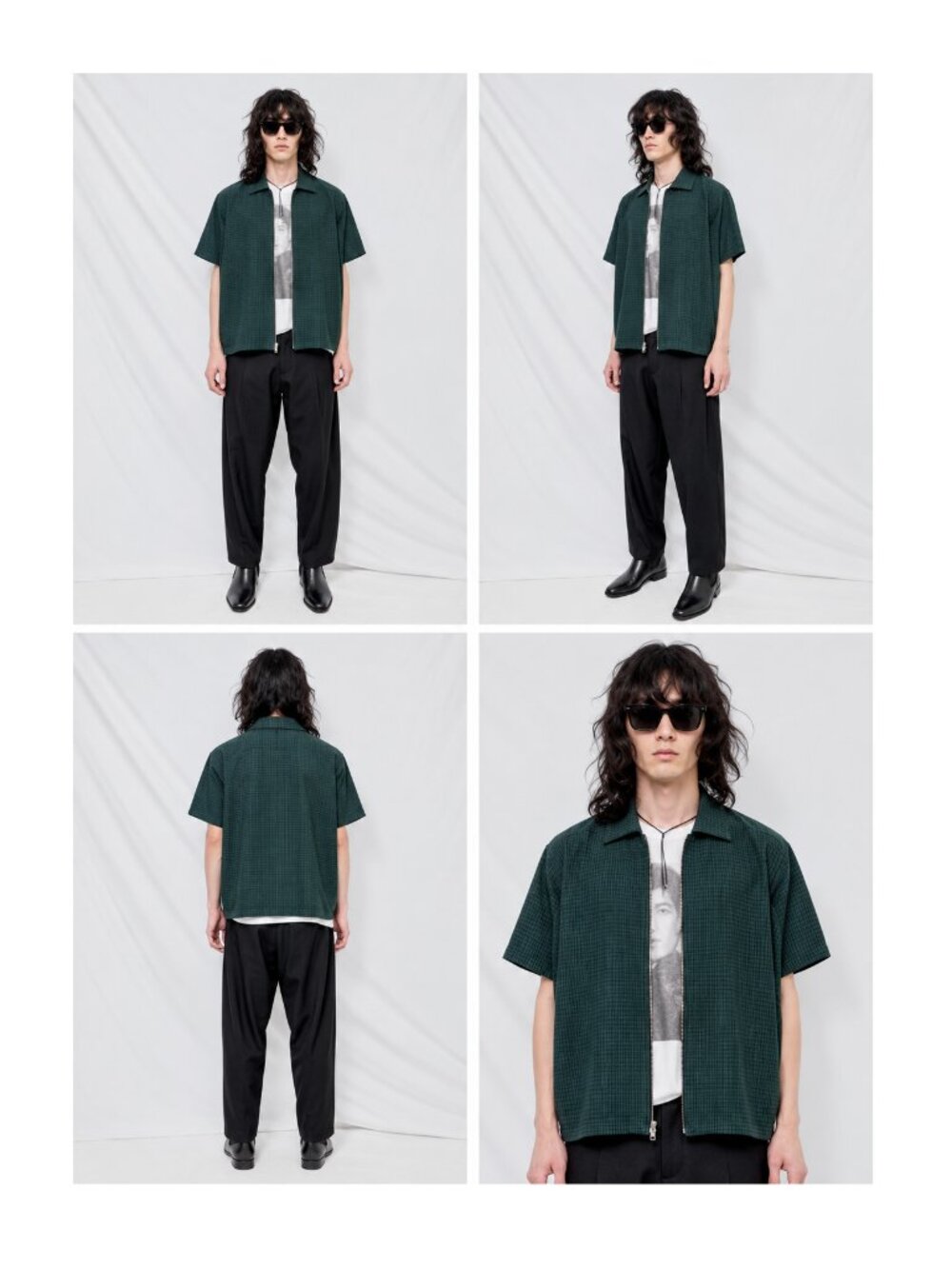 Assembly NY - Mens Medium Green Plaid Zip Camp Shirt - New w/ tags
